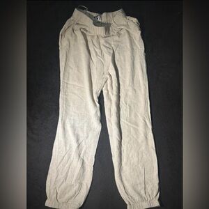 Women’s Casual Elastic-Waist Linen Blend Pants — Cream